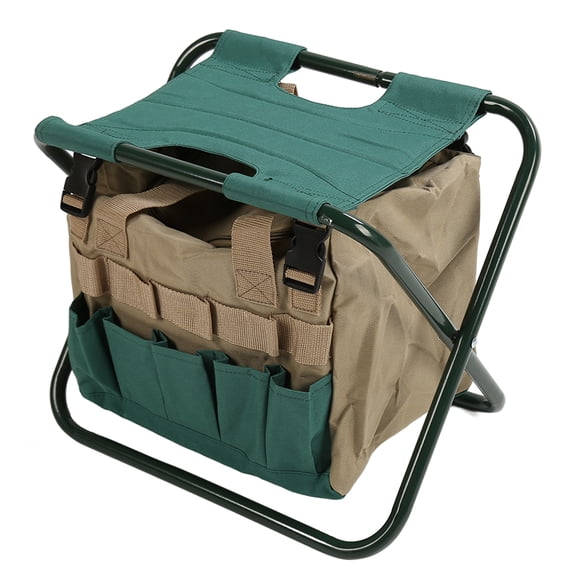 BIMZUC Heavy Duty Folding Stool Bag Multifunctional Gardening Folding Toolkit Stool for Gardeners Camping Backpack Chair, Green (17.3 in / 44 cm)