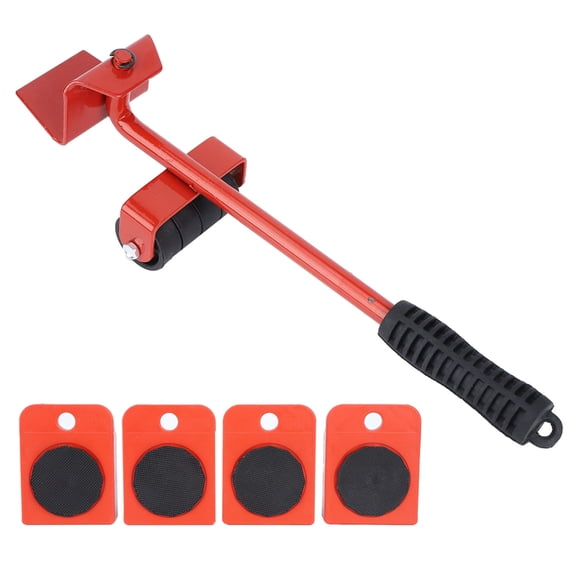 BIMZUC Heavy Duty Furniture Mover Lifter Easy Slides Transport Tool Set, 330 lbs Max Load Capacity with Ripping Bar and 4 Moving Rollers (Red/Black, 12.6 in / 32 cm)