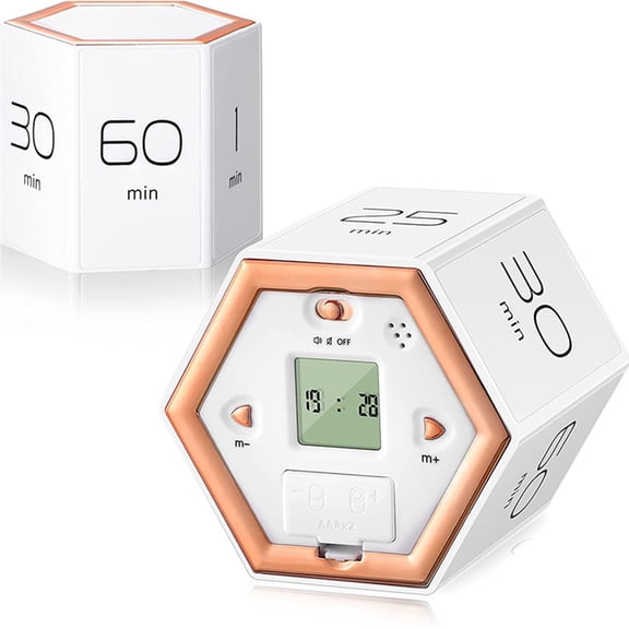 BIMZUC Hexagon Digital Clock Timer Magnetic Cubes Kitchen Flip Timer for Studying Cooking Exercising Easy To Use Focus-timer in White (2.95 inches / 7.5 cm length)