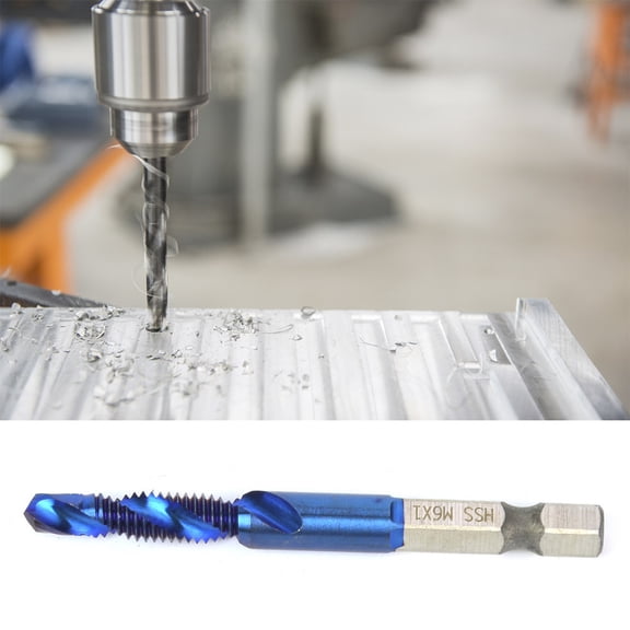 BIMZUC High Speed Steel Plated Blue 6.35mm Hex Shank Tap Drill Bit HSS Compound Tap M6