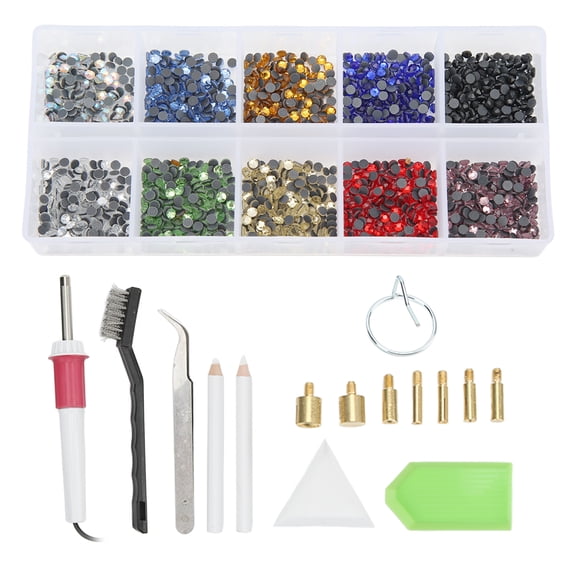 BIMZUC Hotfix Applicator Set, Jewel Setter Tool Kit for DIY Crafts Leather Clothes with Rhinestones Tweezers Brush, US Plug White/Pink (8.66 in / 22 cm)