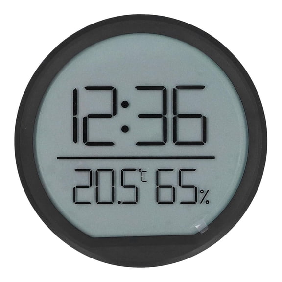 BIMZUC Indoor Digital Thermometer Hygrometer Clock WallMounted, 12/24Hour, Fahrenheit/Celsius, Magnetic Back, Black Finish