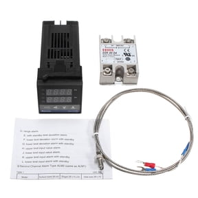 BIMZUC Intelligent Digital Temperature Controller Kit with SSR-40 DA Relay, 1m K-Type Thermocouple Probe and Rapid Cooling Heatsink, 0-400 C Range, Black