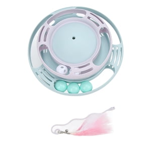 BIMZUC Interactive Cat Turntable Toy with Teaser Wand, Puzzle Track Ball Kitten Toys, Light Blue/Purple, 9.8 in / 25 cm