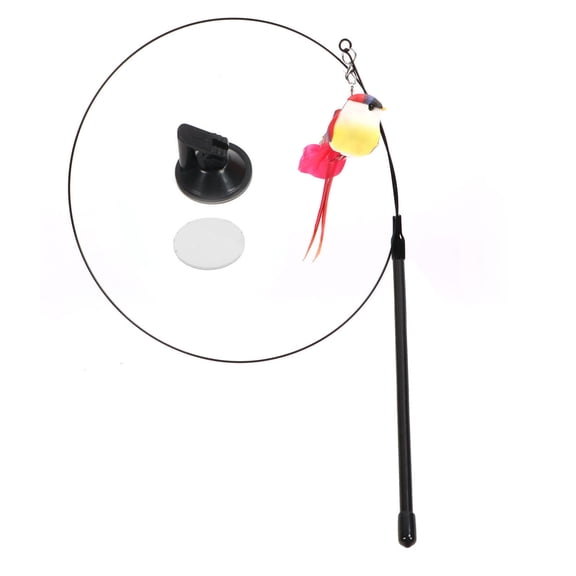 BIMZUC Interactive Cat Wand Feather Toy – Handheld & Wall‑Mounted with Strong Suction, Dual Play Modes, Safe Plastic, Red