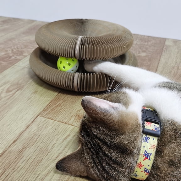 BIMZUC Interactive Magic Organ Cat Scratching Board with Toy Bell, Foldable Corrugated Cardboard Scratcher, 9.45 inches / 24 cm