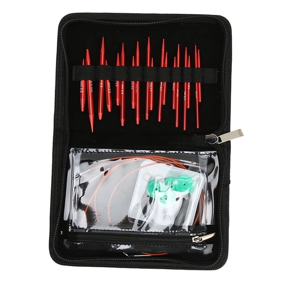 BIMZUC Interchangeable Circular Knitting Needle Set, Aluminum & Stainless Steel with PU Case, Sizes 3.0mm to 6.0mm, Multicolor, 32 Pieces