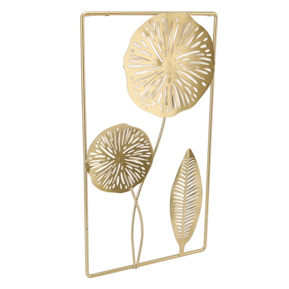 BIMZUC Iron Hanging Wall Decor Hollowed Rectangular Golden Flower Home Ornament for Living Room Coffee Bar (18.5 inches / 47 cm)