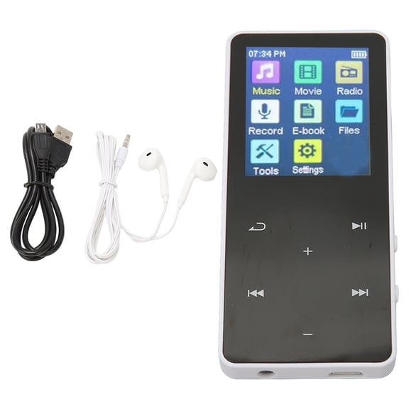 BIMZUC JS-04 MP3 MP4 Player 1.8-inch Touch Screen Bluetooth 5.0 HiFi Lossless Portable Music Player for Sports with Built-in Speaker Voice Recorder E-Book Support 128GB Expansion - White