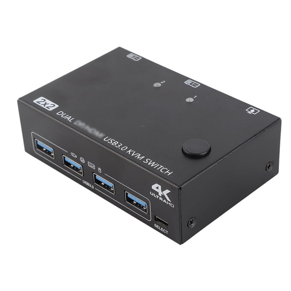 BIMZUC KVM Switch 3 DisplayPort 3 HDMI Ports 4K 60Hz Resolution USB 3.0 Hub Support Extended Dual Monitor Setup For 2 Computers Sharing Keyboard Mouse Desktop Controller Included