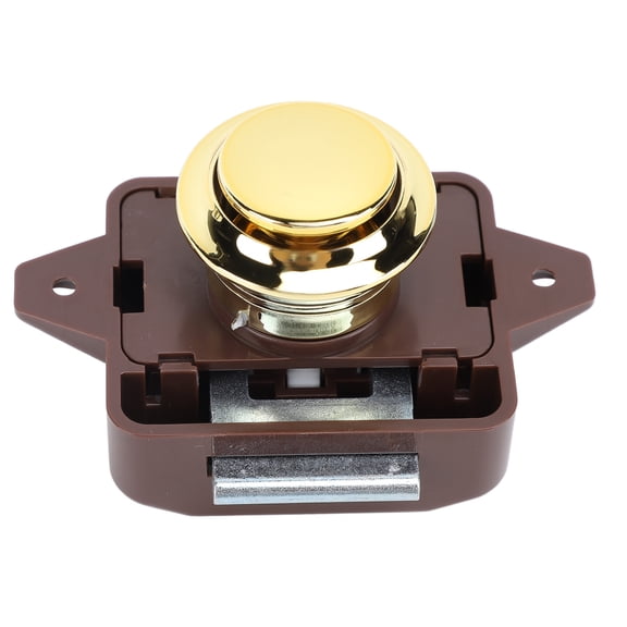 BIMZUC Keyless Cabinet Push Button Latch Lock for RV Yacht Motorhome Campervan Caravan Cupboard Door Drawer Lock Brown Base Gold Finish Latch (11.00 cm / 4.33 inches) Durable Hardware