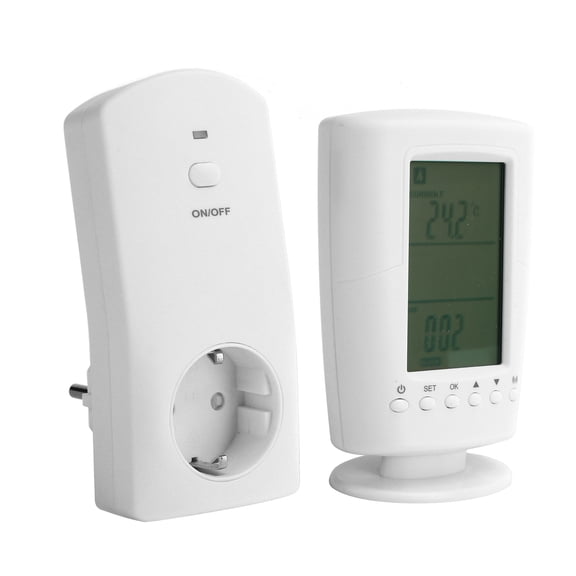 BIMZUC LCD Temperature Controller with Backlight Wireless Remote Programmable Thermostat Socket EU 230V 16A 50Hz 3680W Maximum Energy Efficient