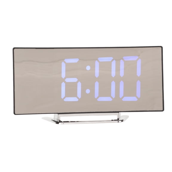 BIMZUC LED Curved Mirror Digital Alarm Clock with Temperature Display for Bedroom Home Decor Blue