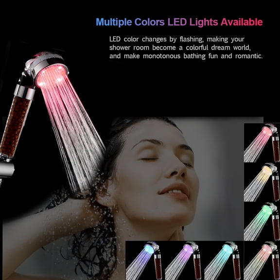 BIMZUC LED Handheld Shower Head with Ionic Filter, 7-Color Automatically Changing Light High Pressure Showerhead for Bathroom Relief, 8.27 inches / 21 cm
