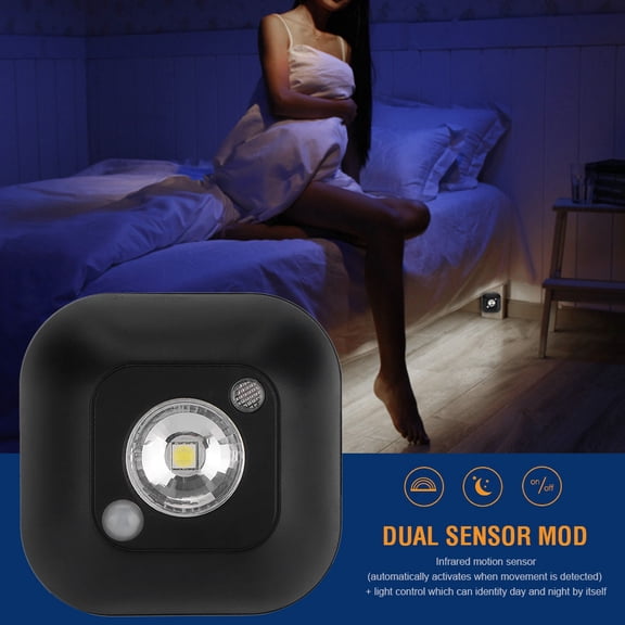 BIMZUC LED Mini Wireless Infrared Motion Sensor Night Light, Battery Powered Wardrobe Cabinet Lamp (Black) - 2.76 inches / 7.0 cm