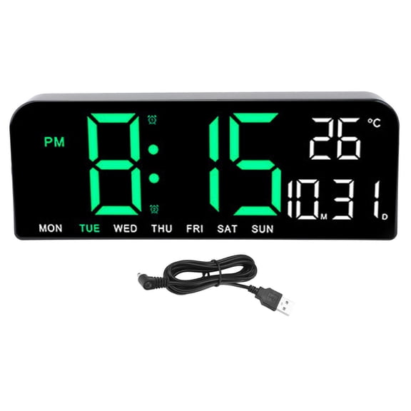BIMZUC Large LED Digital Alarm Clock – 12/24H, °C/°F, Dual Alarms, Adjustable Brightness, Temperature, Date & Week Display, USB/Battery Powered, Wall/Desk Mount