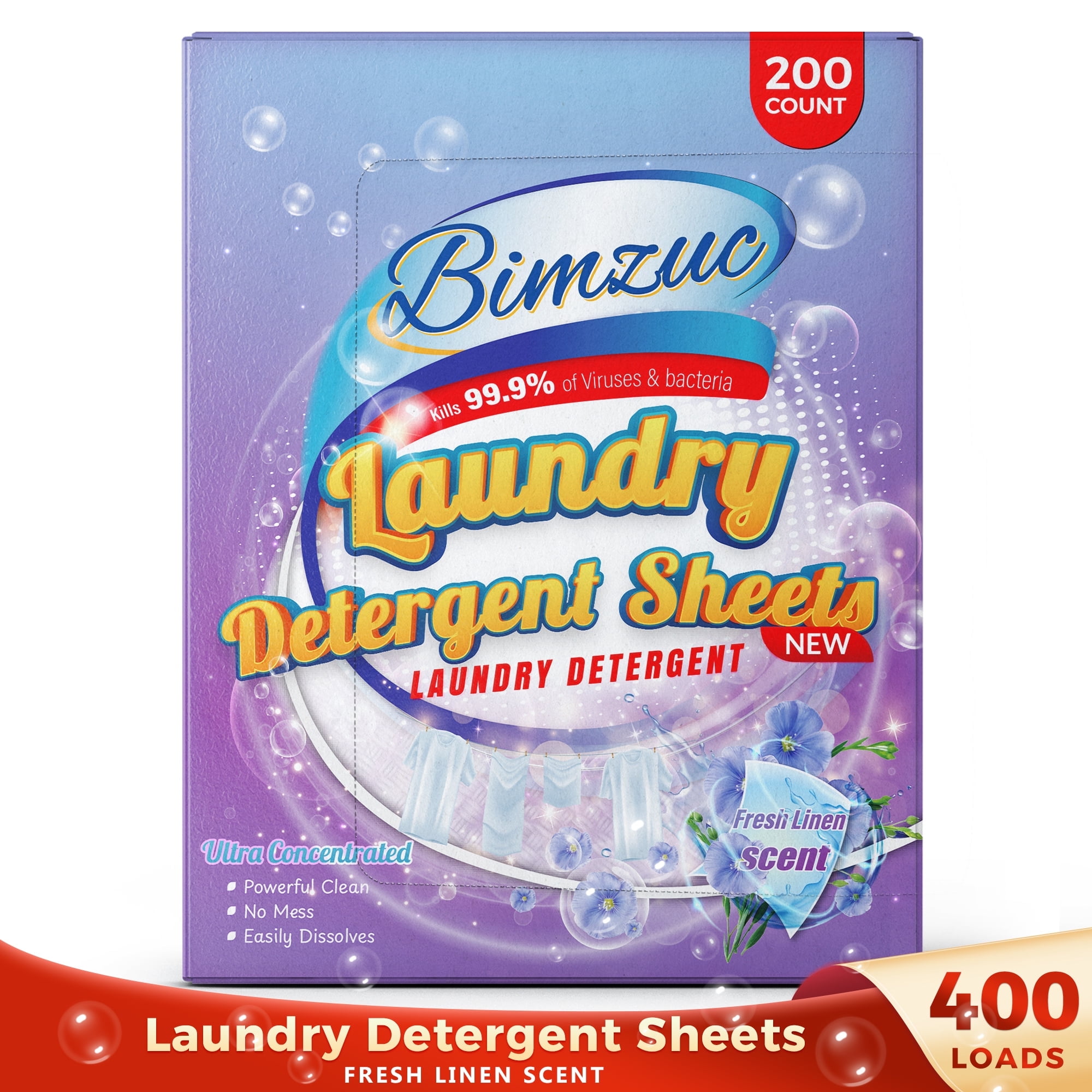 BIMZUC Dissolvable Laundry Detergent Sheets, Fresh Linen Scent, 400