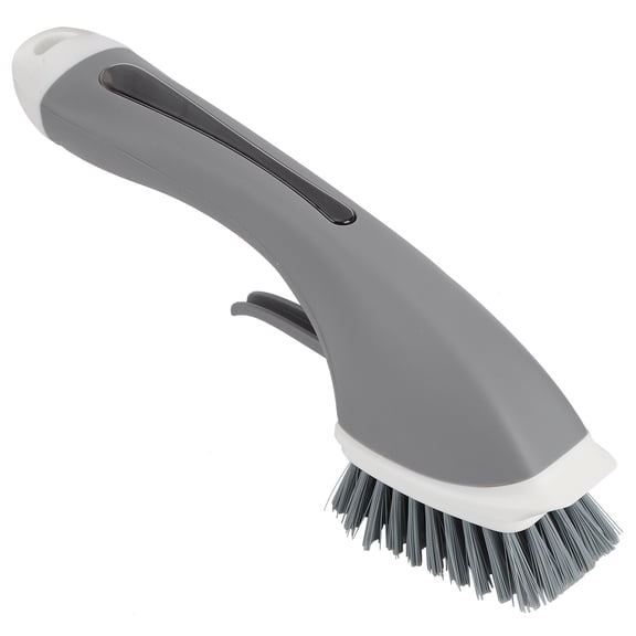 BIMZUC Long Handle Cleaning Brush with Soap Dispenser - Kitchen Pan Pot Scrubber for Sink and Dish Washing, Gray