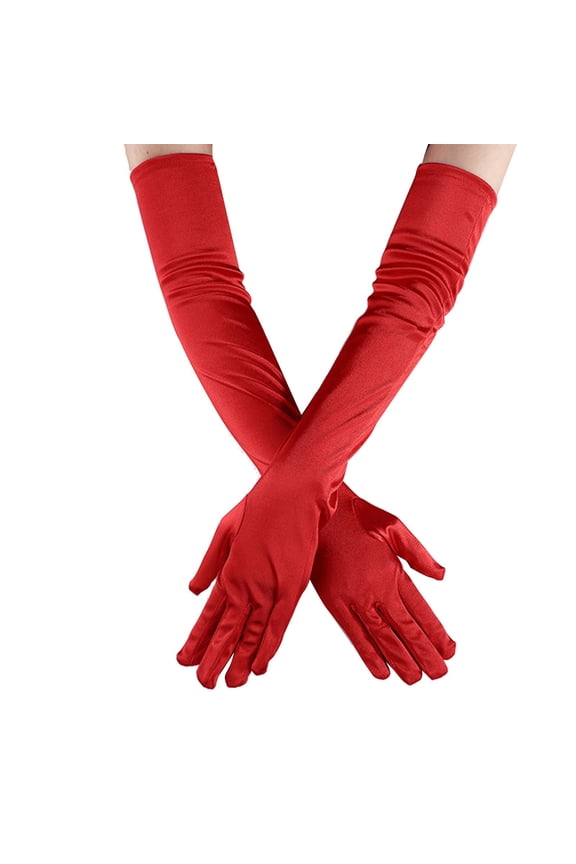 Long Satin Gloves Cosplay Stretch Halloween Flapper Evening Opera Satin Gloves for Women, 10 inches / 25.4 cm, Red