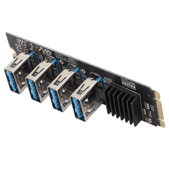 BIMZUC M.2 NVME to PCIE 1X Riser Card Expansion Board to 4 Ports USB 3.0 for Graphics Card Heat Dissipation Support LINUX Windows Desktop Components 5.12 inches / 13 cm