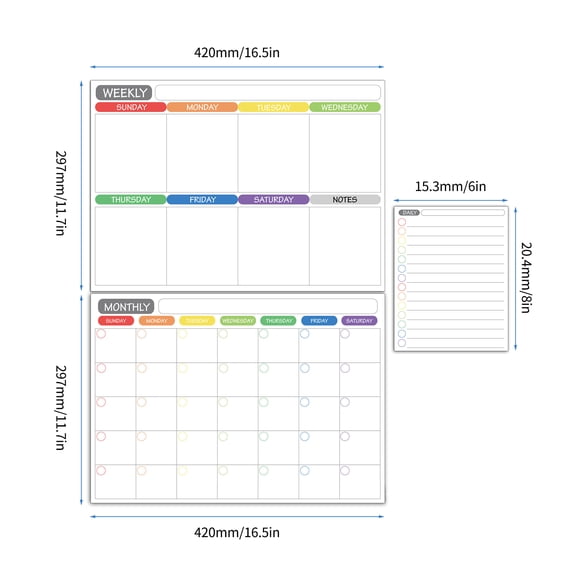BIMZUC Magnetic Dry Erase Calendar Whiteboard Fridge Magnet Flexible Daily Message Stickers Included Monthly Weekly Daily Calendar 11.7 in / 29.7 cm Set[cite: 1]