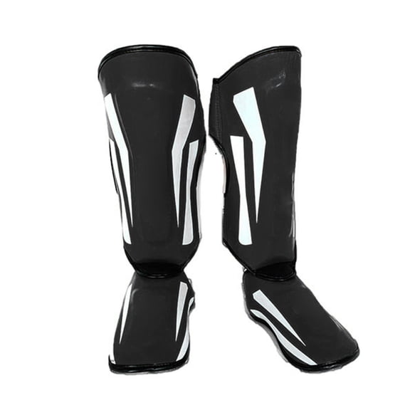 BIMZUC Martial Arts Shin Guards PU Leather Leg Foot Protector Thicken Pads for Kickboxing MMA Training - Black, M (130-160cm / 51-63 inches)