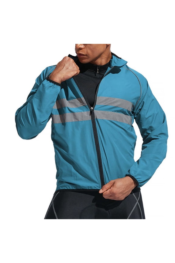 Men's Cycling Jacket Windproof Waterproof Reflective Top for Off Road Mountain Motorcycle Riding Fishing Navy Blue L