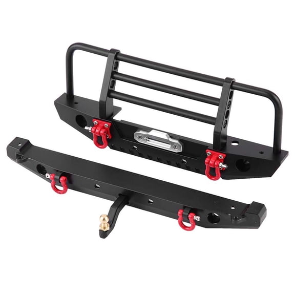 BIMZUC Metal Front & Rear Bumper Kit with 4 LED Lights Replacement Parts for Traxxas TRX-4 and SCX10II 90046 1/10 RC Crawler Car
