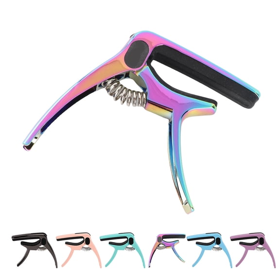 BIMZUC Metal Guitar Capo Tone Adjustment Tool with Pick Holder Stringed Instrument Accessories for Acoustic Electric Guitars Ukulele, Colorful (3.94 in / 10 cm)