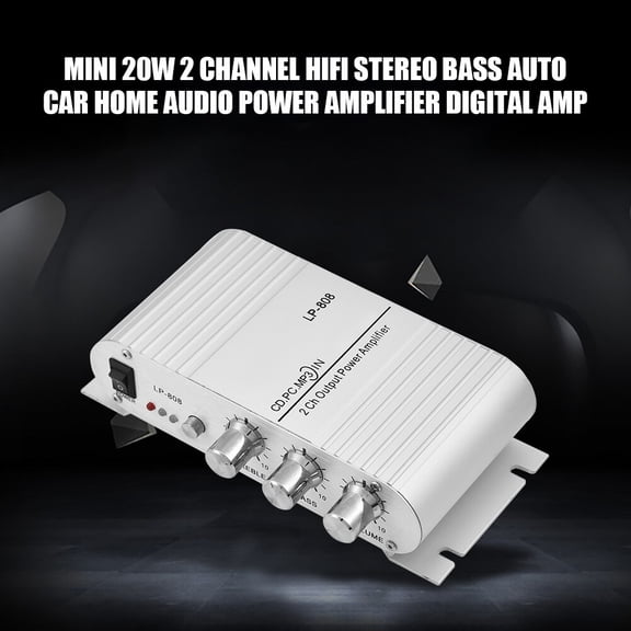 BIMZUC Mini 20W 2 Channel HiFi Stereo Bass Auto Car Home Audio Power Amplifier Digital Amp with RCA Input and 3.5mm Jack, 12V Compact Sound System for Vehicles