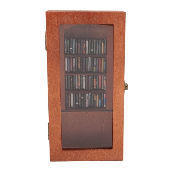 BIMZUC Mini Anxiety Relief Bookshelf Solid Wood Novel Display Cabinet with 80 Book Figurines, StressReducing Decor for Home & Office
