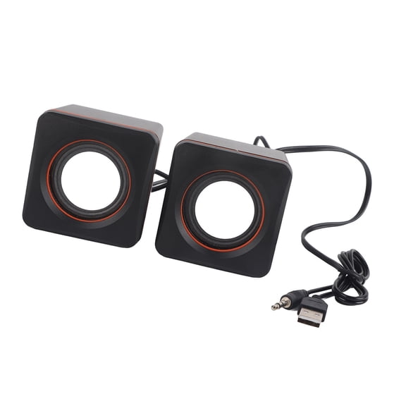 BIMZUC Mini Cube USB Stereo 3.5mm Jack Wired Speaker For Desktop Laptop PC Computer Double Track Black Portable Sound System 6.3 inches / 16 cm