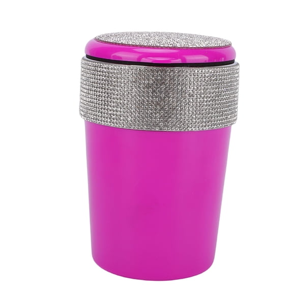BIMZUC Mini Desktop Trash Can with Lid Small Table Round Wastebasket Countertop Tiny Garbage Bin for Car Home Stainless Steel Plastic Rhinestone Purple (13.00 inches / 33.02 cm)