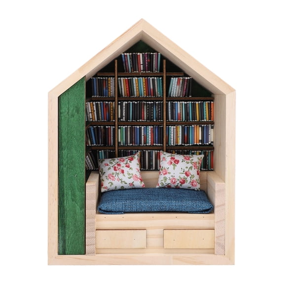 BIMZUC Miniature Anxiety Bookshelf Ornament Handcrafted 3D Cabin Scene, StressRelief Home & Office Decor, Compact & GiftReady