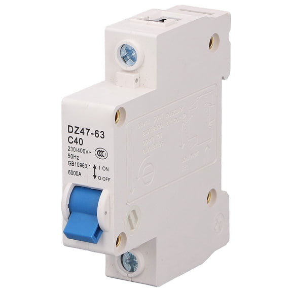 BIMZUC Miniature Circuit Breaker 1P Residual Current Isolator DIN Rail Mount 230V 400V 40A DZ47-63 C40, Safe Power Distribution Control Equipment, PA66 Material, 6000A Breaking Capacity