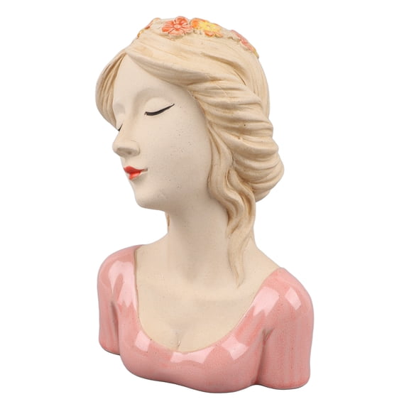 BIMZUC Modern Ceramic Face Vase Decorative Shy Girl Lady Head Planter Pot Tabletop Decor Pink