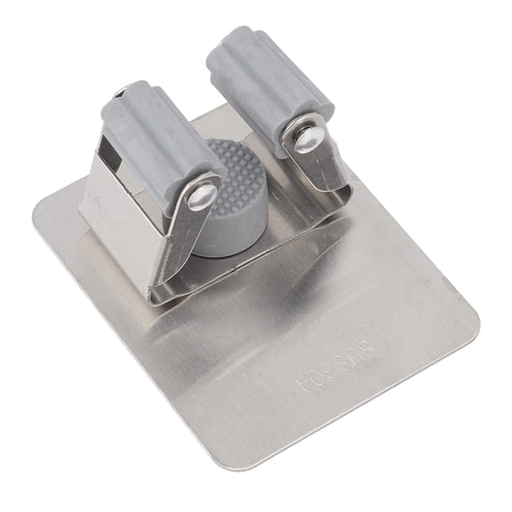 BIMZUC Mop Holder Wall Mount, No-Hole Installation Stainless Steel Broom Organizer with Automatic Adjustment for Kitchen, Bathroom, Garage, Silver