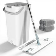 BIMZUC Mop and Bucket with Wringre Set, with 4 Microfiber Reusable Pads, Wet and Dry Use for Household Cleaning and Floor Windows Cleaning
