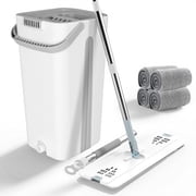 BIMZUC Mop and Bucket with Wringre Set, with 4 Microfiber Reusable Pads, Wet and Dry Use for Household Cleaning and Floor Windows Cleaning