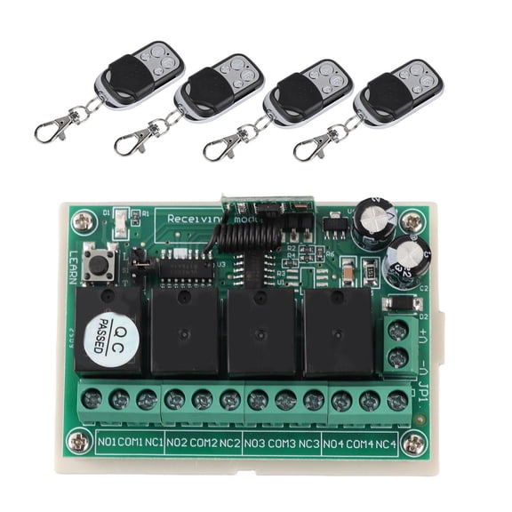 BIMZUC Multi Function 4 Way Remote Control Switch Wireless Relay Receiver Replacement 433MHz 12V, 3 x 2.2 x 1.2 inches / 7.6 x 5.6 x 3 cm