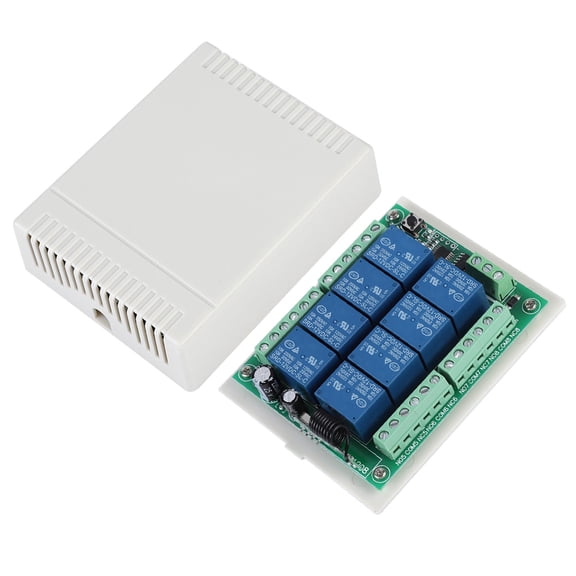 BIMZUC Multifunction 8-Way Learning Remote Control Switch, 12V Wireless Relay Receiver Replacement for Home Automation, 433MHz