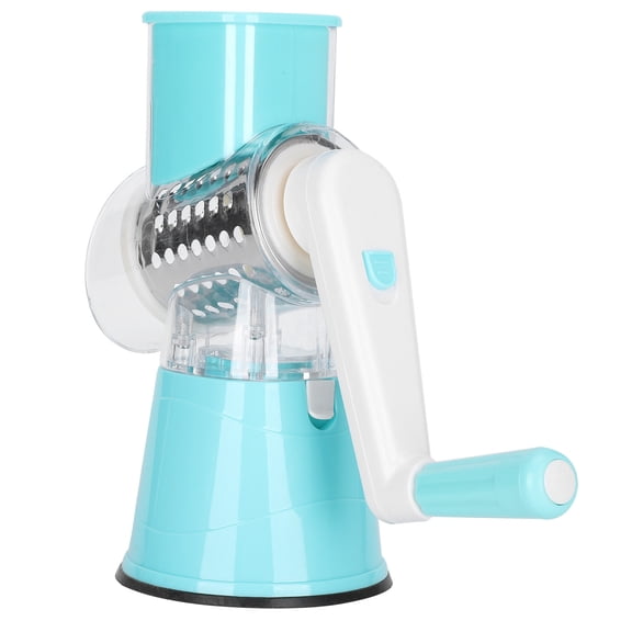 BIMZUC Multifunctional Manual Food Grater and Vegetable Cutter Shredder Kitchen Tool with 3 Blades, Blue, 9.4 inches / 24 cm