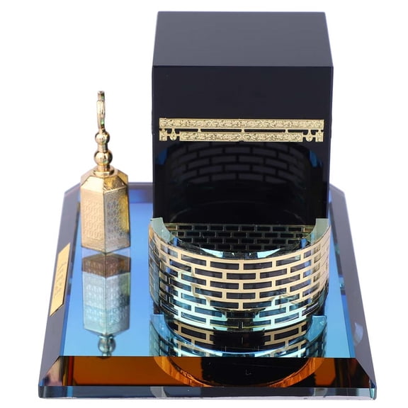 BIMZUC Muslim Crystal Gilded Kaaba Miniature Architecture 3-Piece Model Set, Premium Islamic Handicraft Souvenirs and Elegant Home Decor Desktop Ornament for Living Room, Bedroom or Office Display