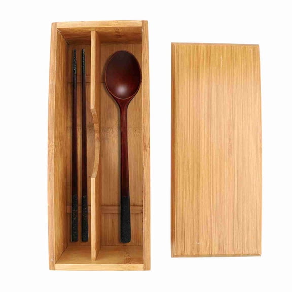 BIMZUC Natural Bamboo Chopsticks Box 10.6'' x 4.3'' x 2.5'' Kitchen Utensil Organizer Case with Lid for Spoons and Forks