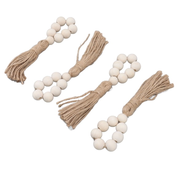 BIMZUC Natural Wood Bead Napkin Rings with Tassels, Farmhouse Rustic Napkin Holder, 6.1 in / 15.5 cm