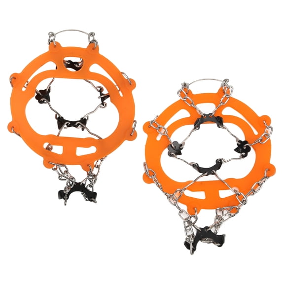 BIMZUC Orange Ice Traction Cleats Anti Skid Shoe Crampon Cover Snow Grips with 8 Spikes for Hiking Walking Mountaineering, 7.48 inches / 19 cm, Flexible TPE Elastomer Material, 1 Pair