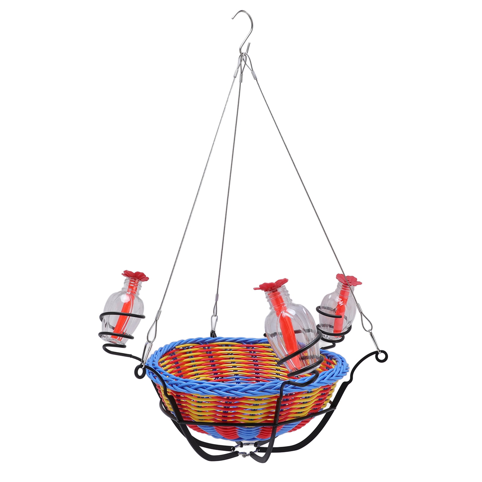 BIMZUC Outdoor Hanging Bird Feeder Rattan Basket Water Feeding Station for Hummingbirds, Garden Balcony Tree Branch Decor, 16.9 x 11.8 inches / 43 x 30 cm, Multi-color