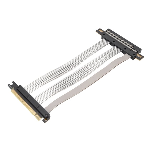 BIMZUC PCIe 5.0 X16 Riser Cable Gen 5 Graphics Card Extension Fit for WRX80 90E RTX4090 5090 RX8900 128GB/s Male 180 to Female 180 15.75 in / 40 cm Silver