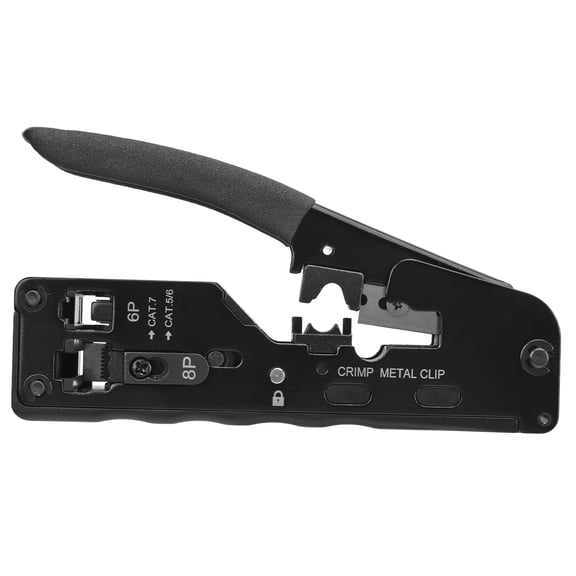 BIMZUC Pass Through RJ45 Crimp Tool, 6P 8P Ethernet Wire Crimping Stripper Cutter for RJ11 RJ12 Cat5 Cat6 Cat7 Cables, Heavy Duty Cold Rolled Steel Network Repair Hand Tool (8.27 inches / 21 cm)