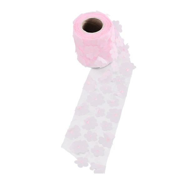 BIMZUC Pink Flowers Tulle Roll Spool 3.14 inches / 8 cm x 10 yd Bright Beautiful DIY Craft Fabric